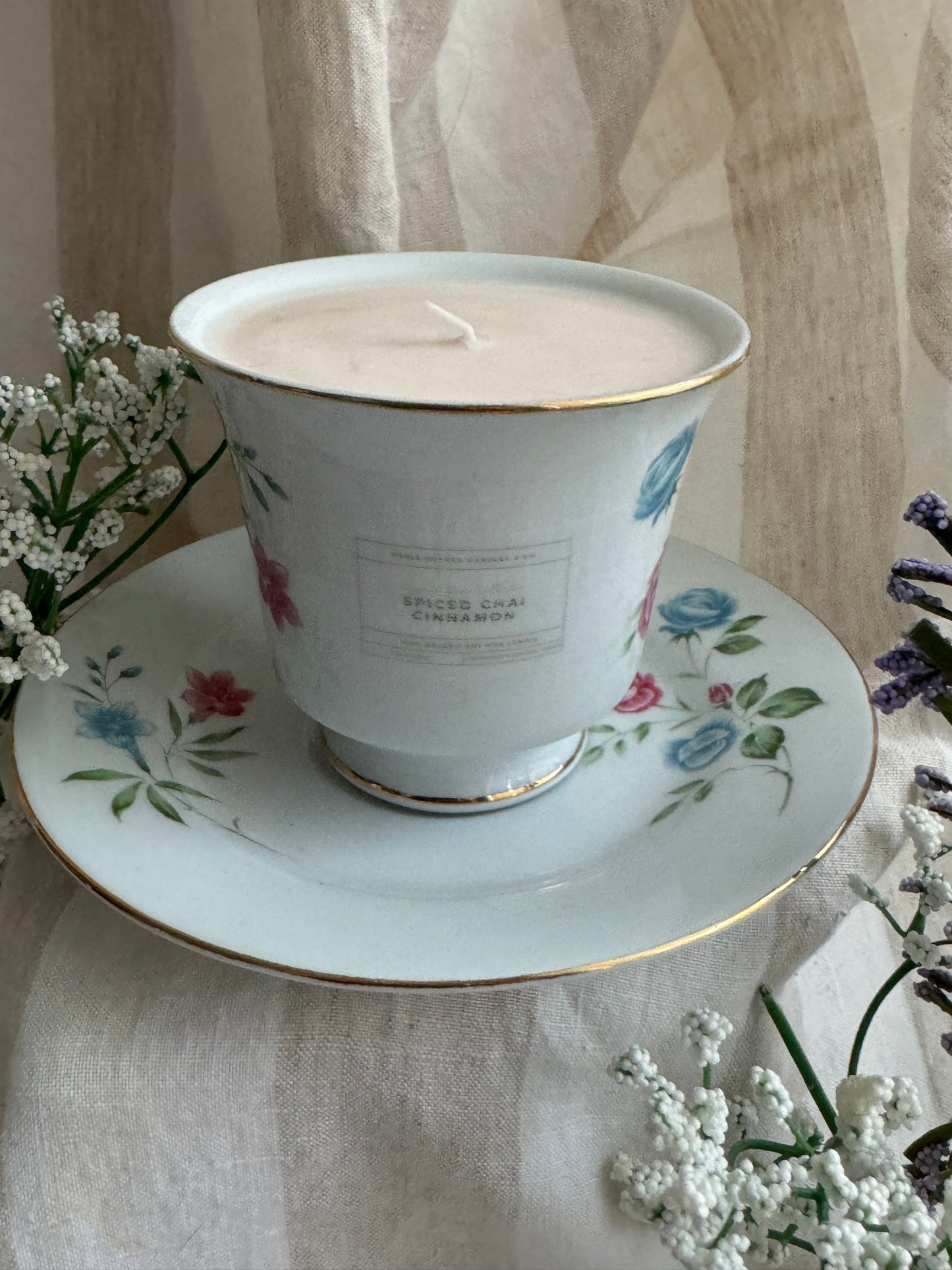 Paisley Handmade Spiced Chai Cinnamon Scented Soy Candle in Teacup