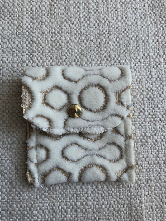 Evelyn Handmade Fabric Coin Purse Textured White/Beige Fabric