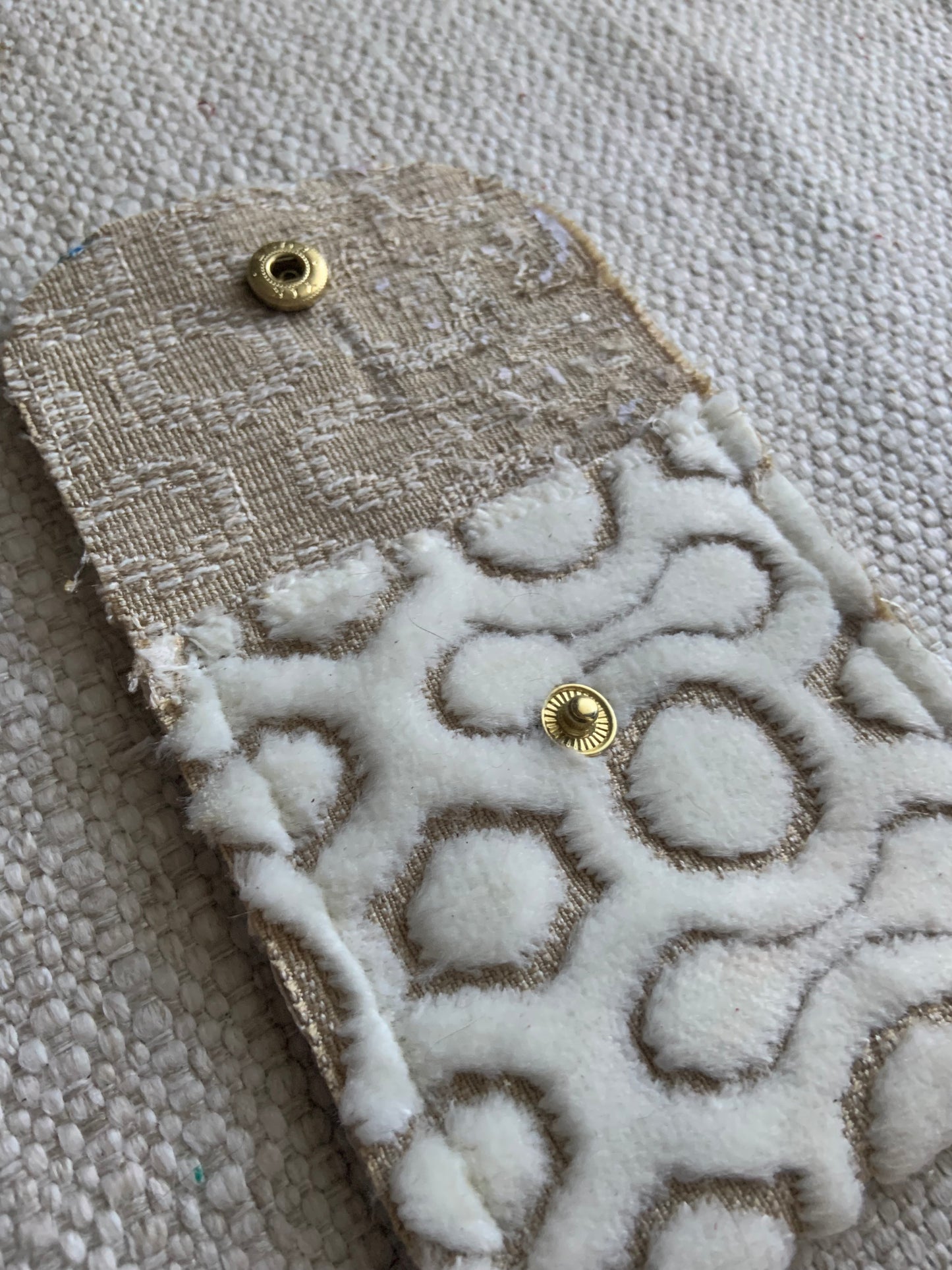 Evelyn Handmade Fabric Coin Purse Textured White/Beige Fabric