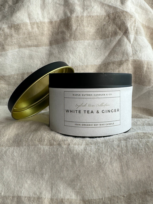 Brontë White Tea & Ginger Handmade Soy Candle Metal Container