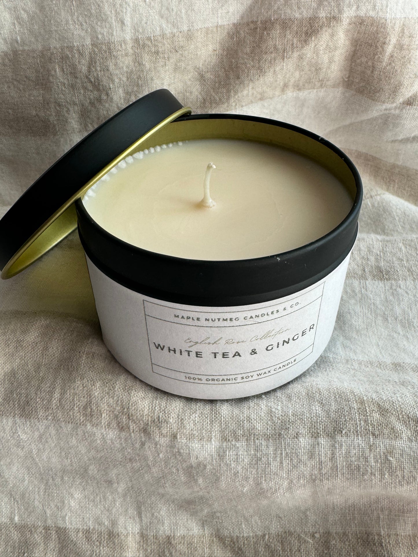 Brontë White Tea & Ginger Handmade Soy Candle Metal Container