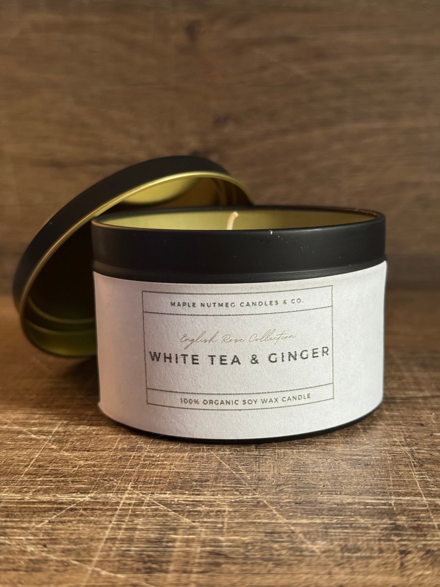 Brontë White Tea & Ginger Handmade Soy Candle Metal Container