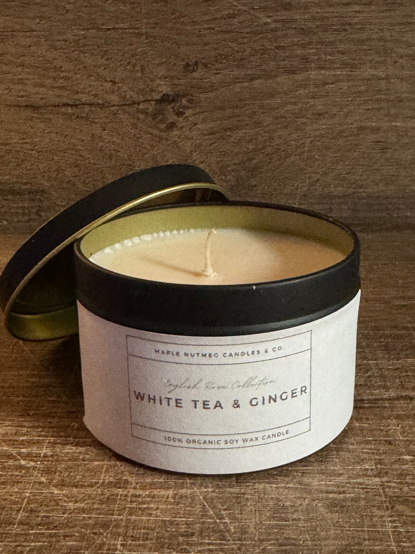 Brontë White Tea & Ginger Handmade Soy Candle Metal Container