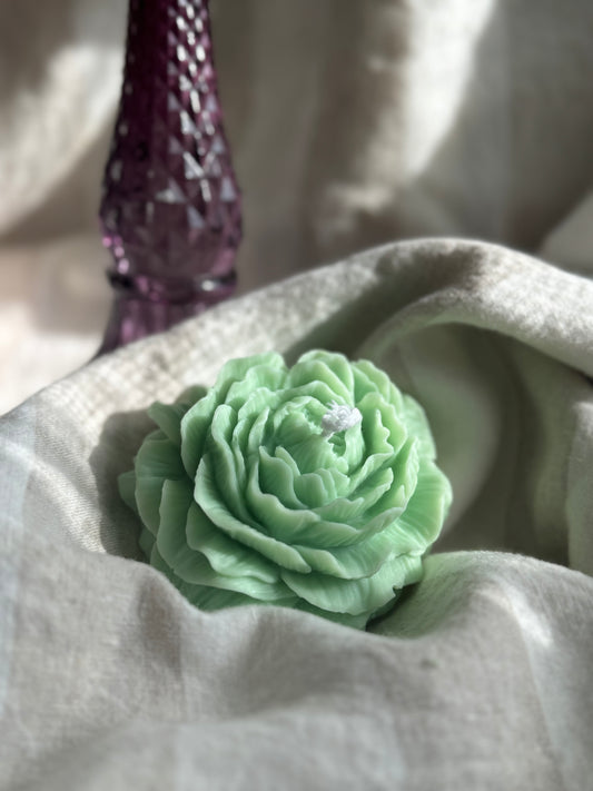Peony Handmade Floral Soy Candle Light Green Eucalyptus Mint Scented.