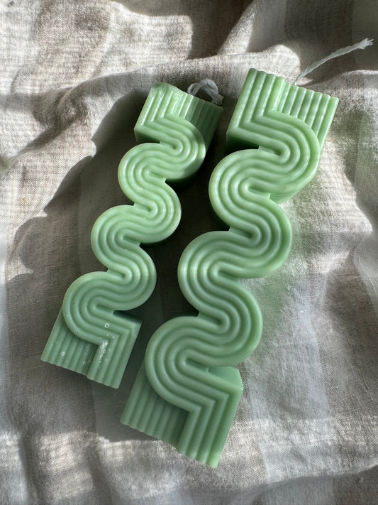 Labyrinth Ribbed Handmade Pillar Soy Eucalyptus Mint Candle ( Small )