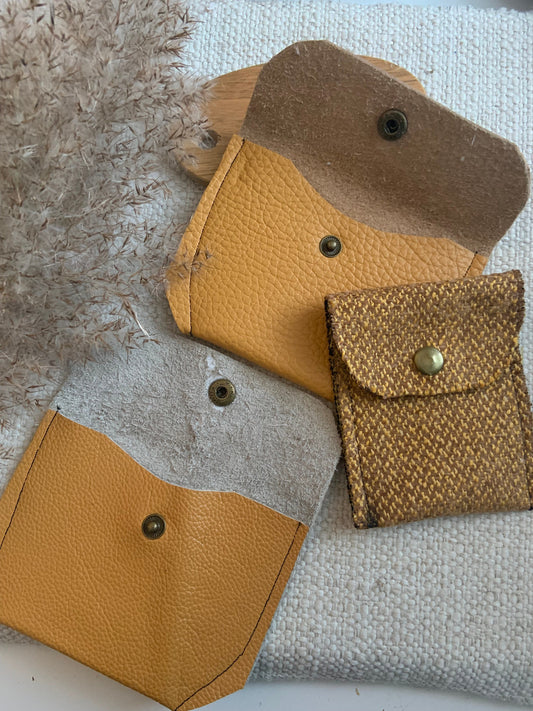 Evelyn Handmade Fabric Coin Purse Two Toned Woven Mustard Fabric