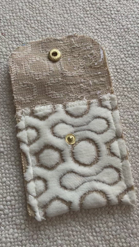 Evelyn Handmade Fabric Coin Purse Textured White/Beige Fabric