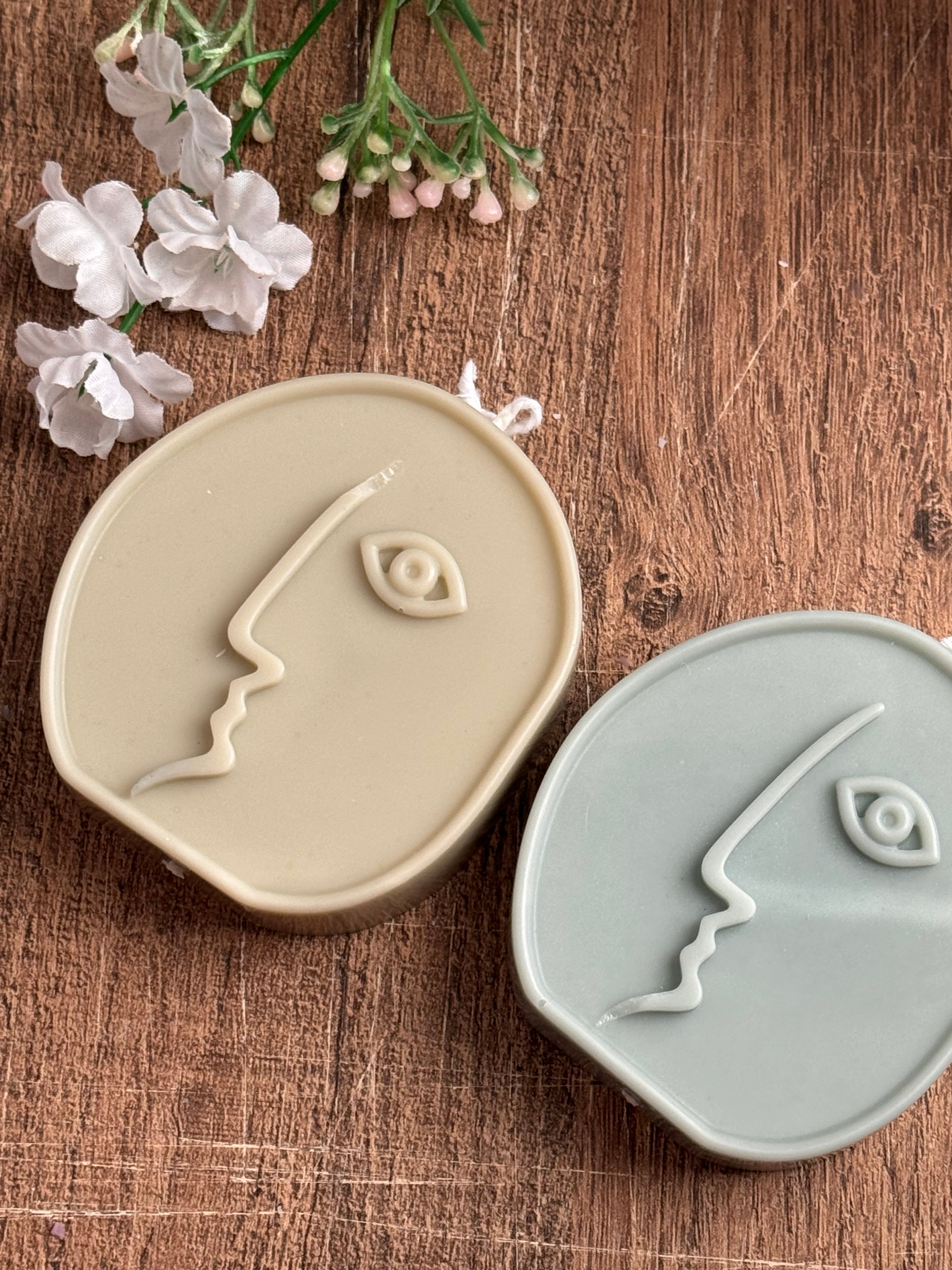 Dora Maar Abstract Face Handmade Pillar Jasmine Scented Light Green Soy Candle