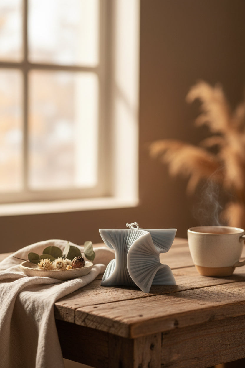 Sculptural Handmade Creamy Coconut & Eucalyptus Scented Soy Candle Pale Blue