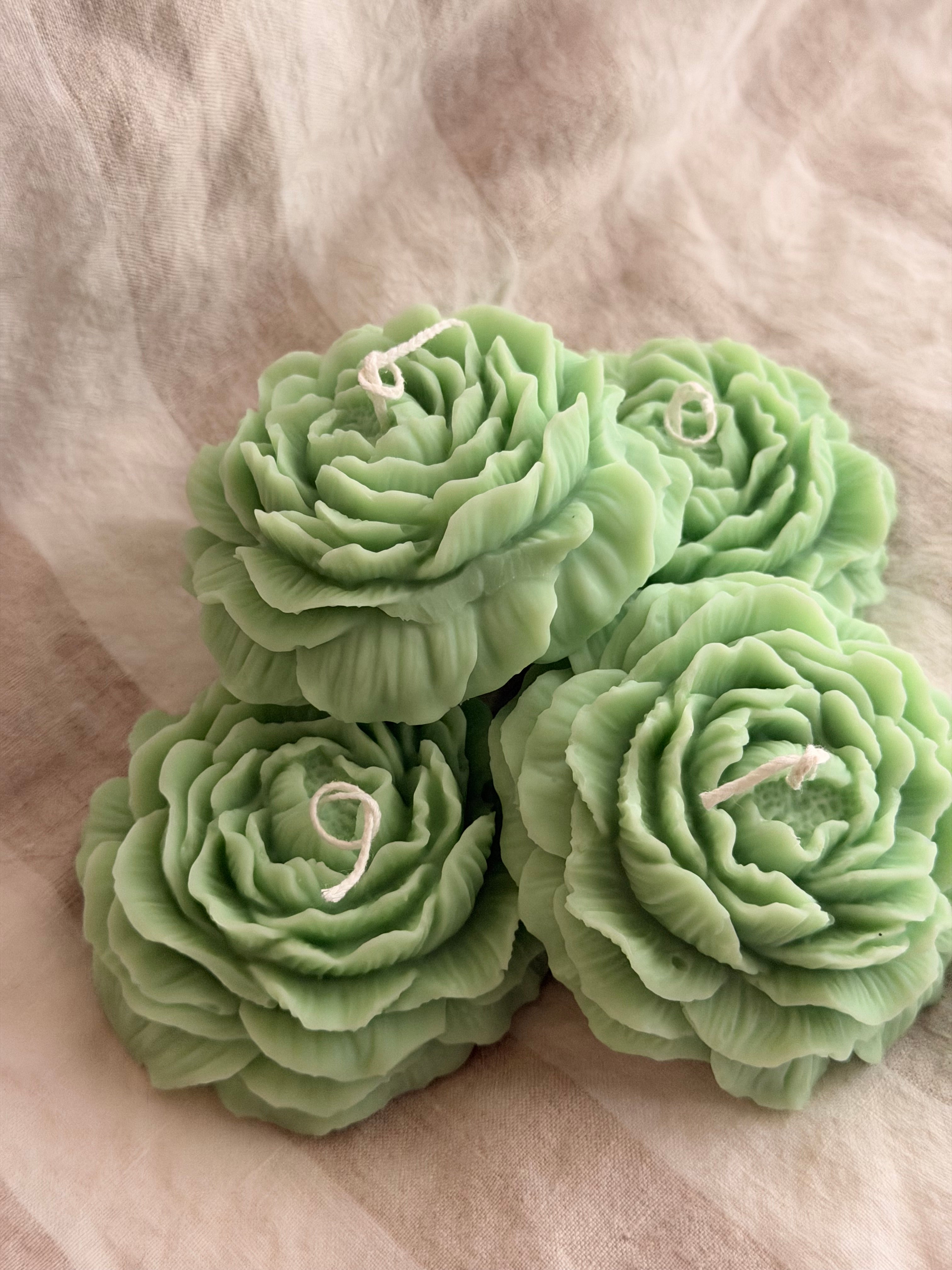 Peony Handmade Floral Soy Candle Green Basil & Bosc Pear Scented.