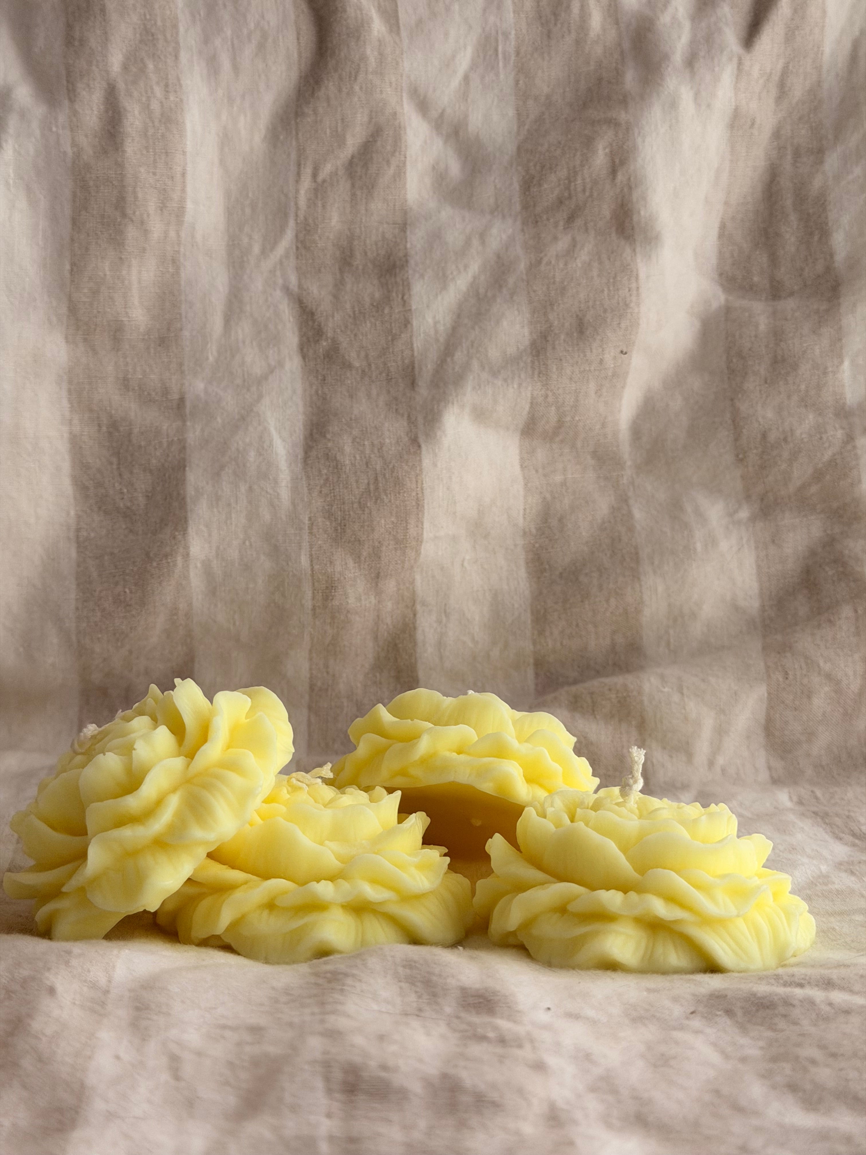 Peony Handmade Floral Soy Candle Bright Yellow Lemon Scented.