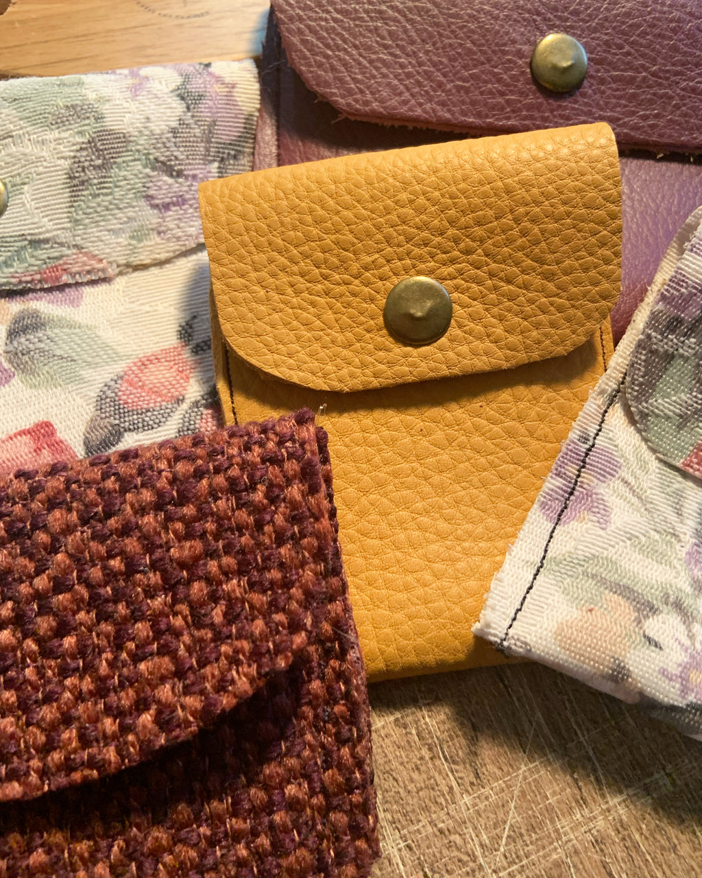 Bethanie Handmade Fabric Coin Purse Woven Orange/Burgundy Fabric