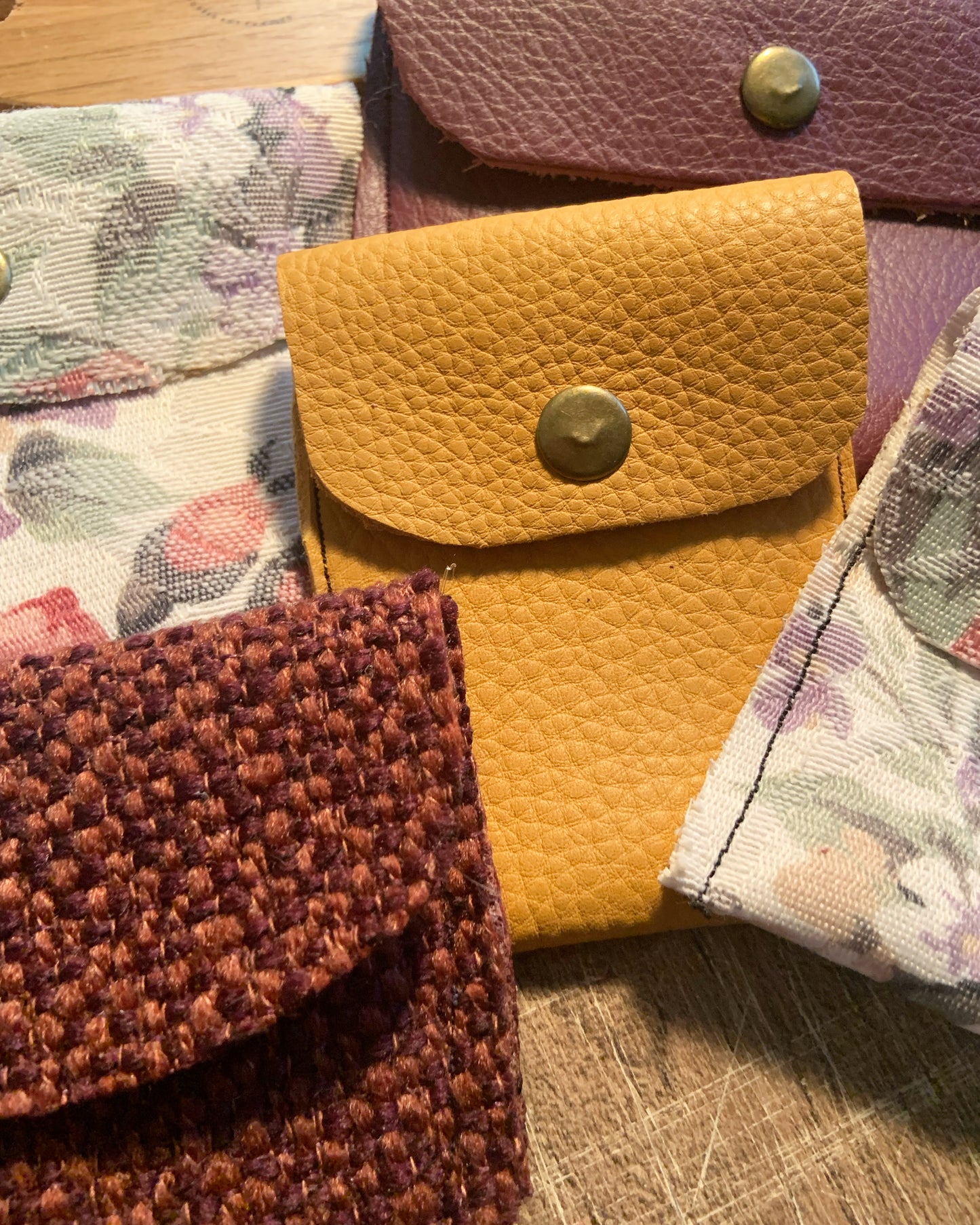 Bethanie Handmade Fabric Coin Purse Woven Orange/Burgundy Fabric