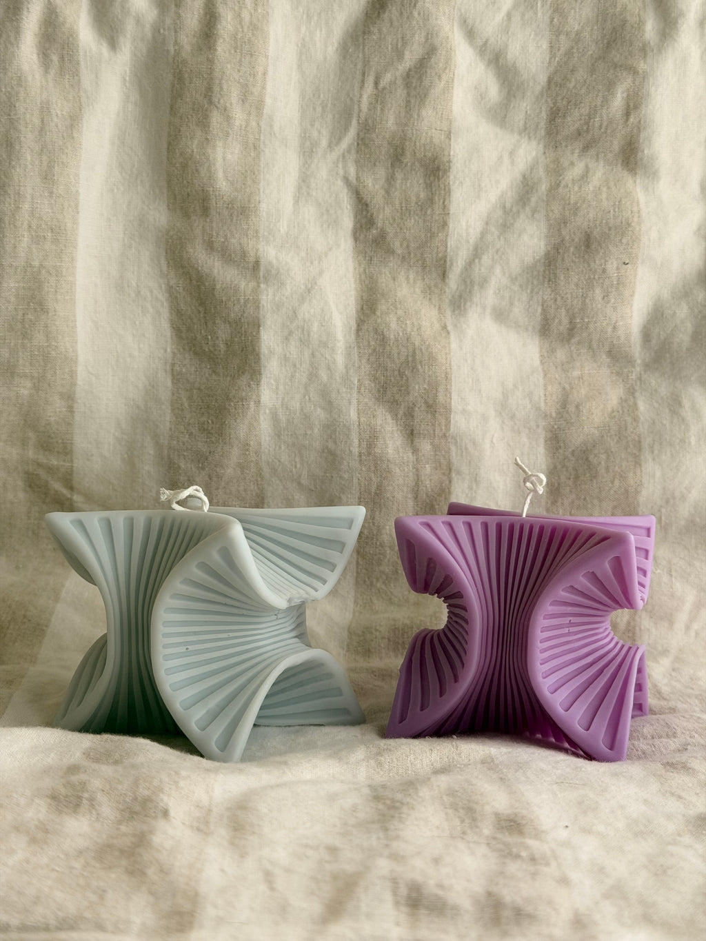 Sculptural Handmade Creamy Coconut & Eucalyptus Scented Soy Candle Pale Blue