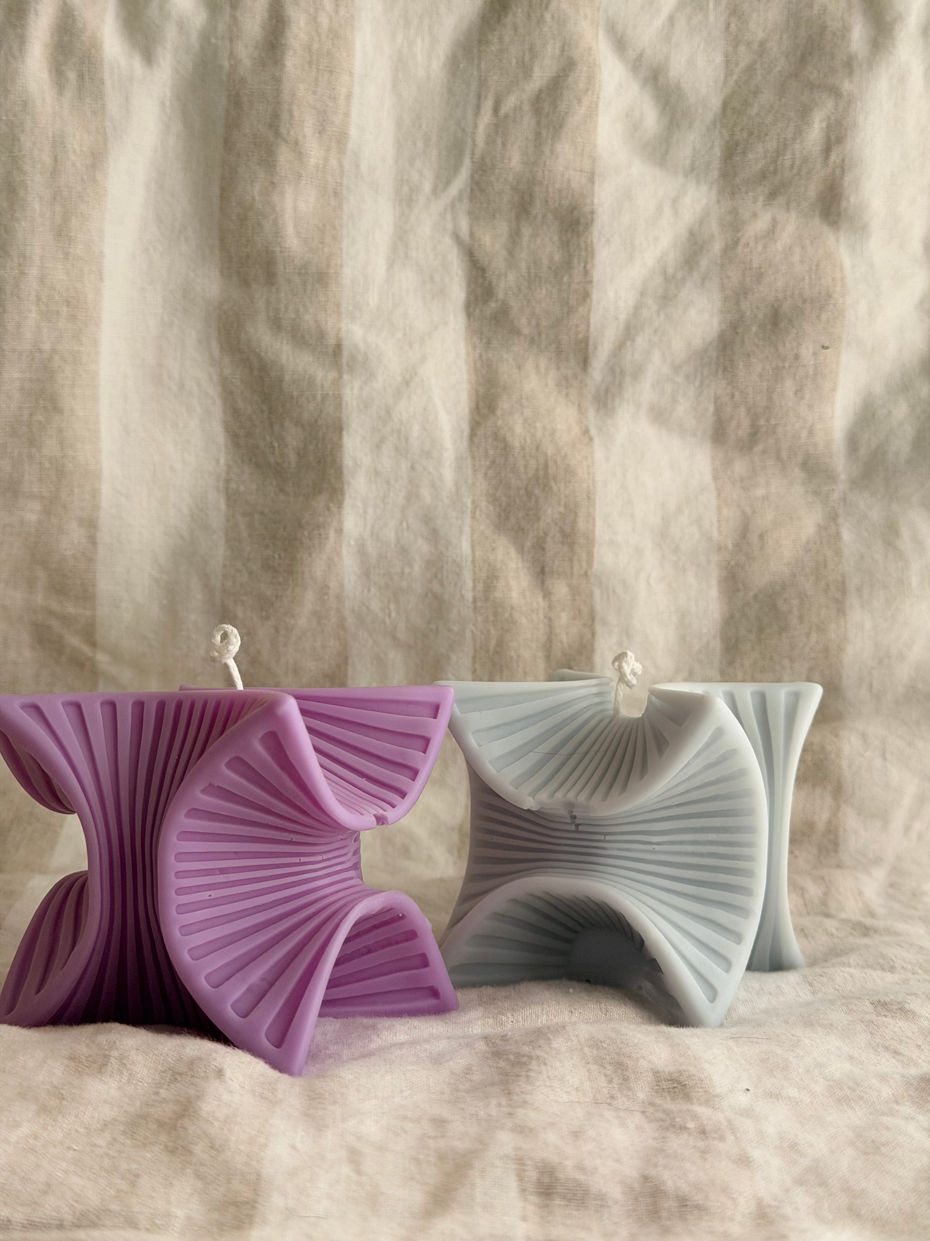 Sculptural Handmade Mahogany Oak Scented Soy Candle Purple