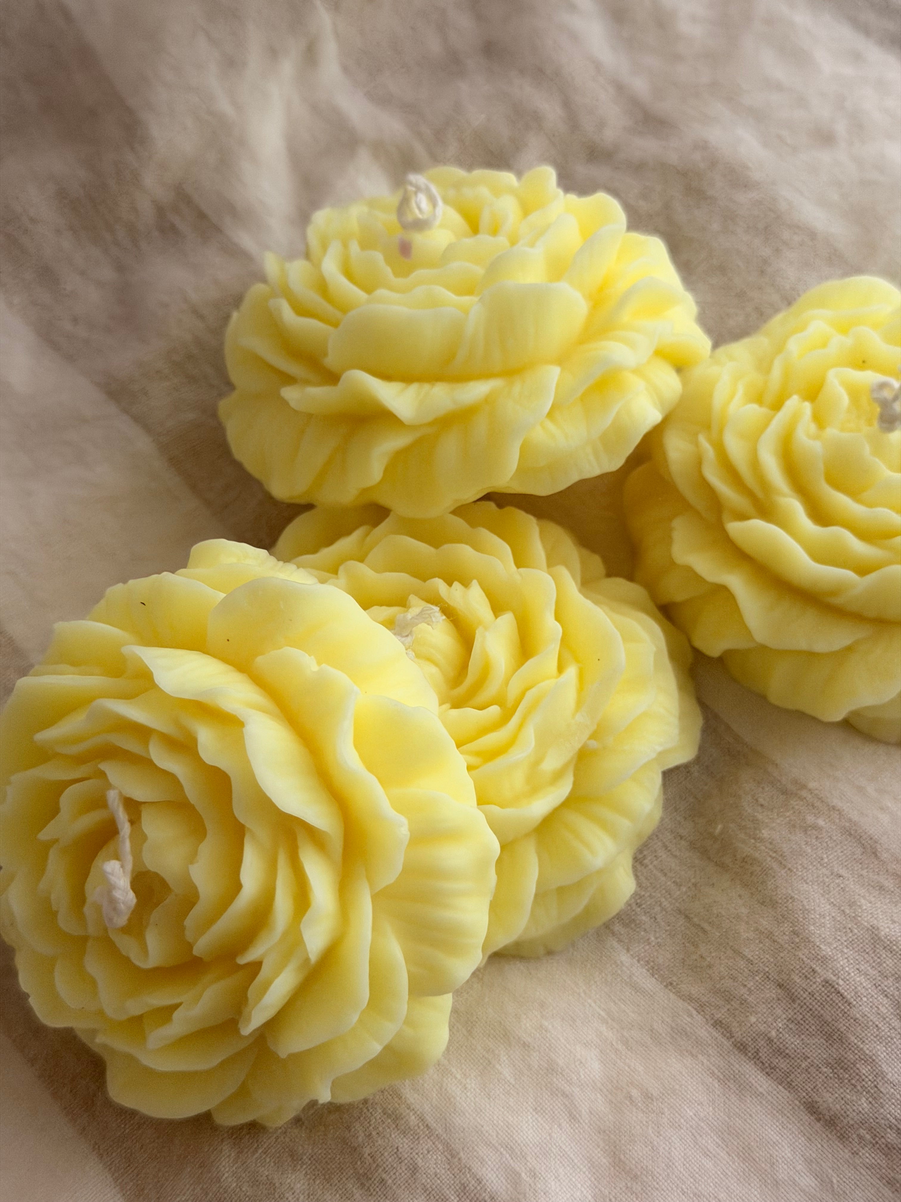 Peony Handmade Floral Soy Candle Bright Yellow Lemon Scented.