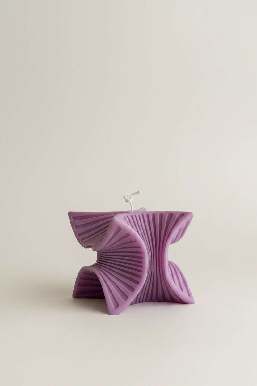 Sculptural Handmade Mahogany Oak Scented Soy Candle Purple