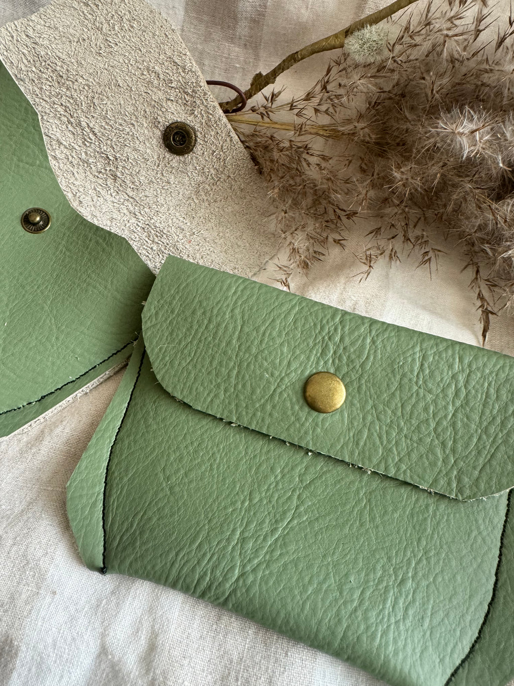 Annabelle Handmade Reclaimed Leather Coin Purse Sage Green