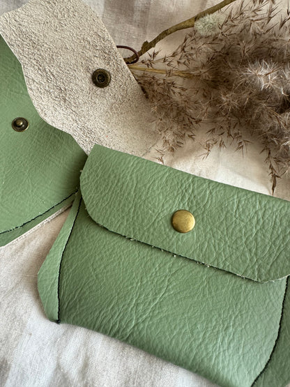 Annabelle Handmade Reclaimed Leather Coin Purse Sage Green