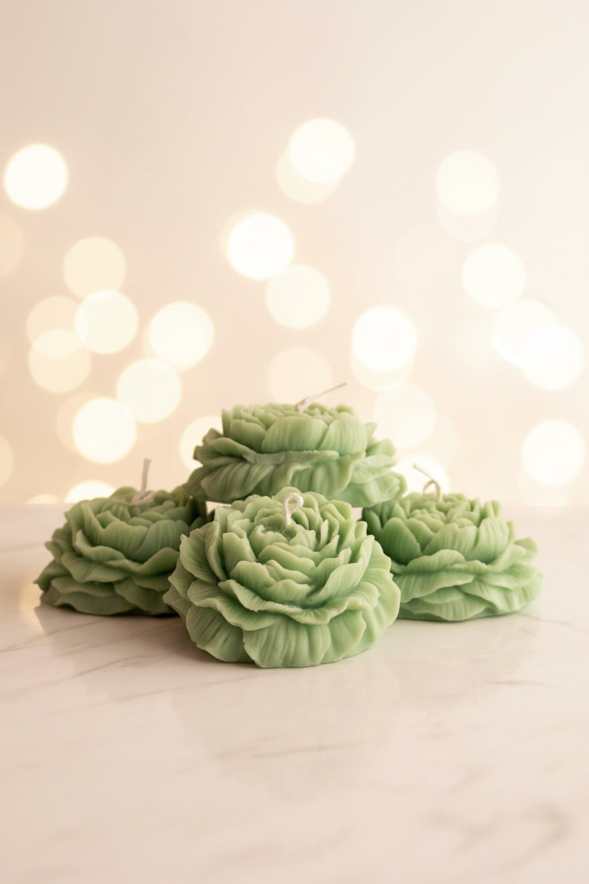 Peony Handmade Floral Soy Candle Green Basil & Bosc Pear Scented.