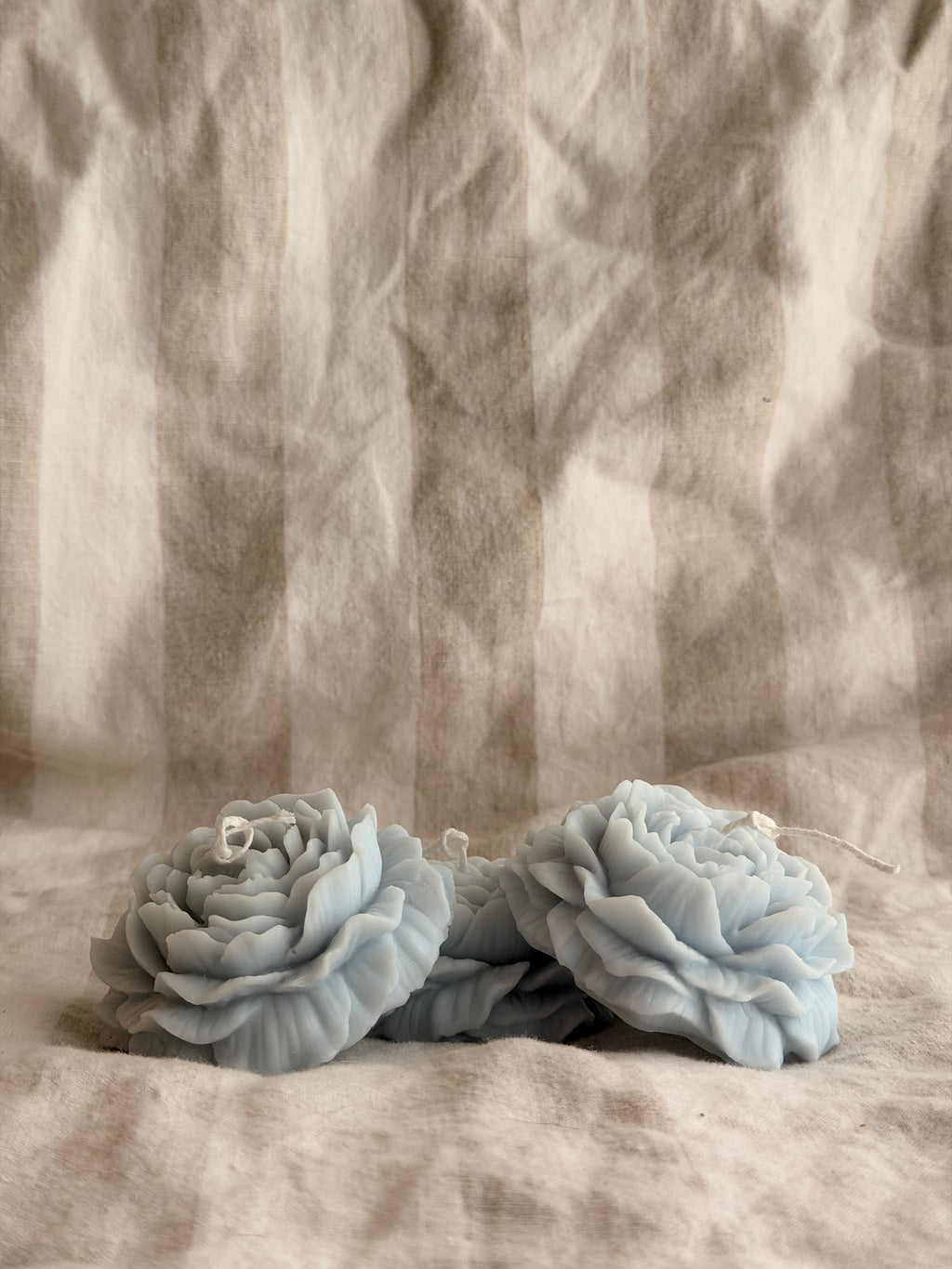 Peony Handmade Floral Soy Candle Light Blue Creamy Coconut & Eucalyptus Scented.