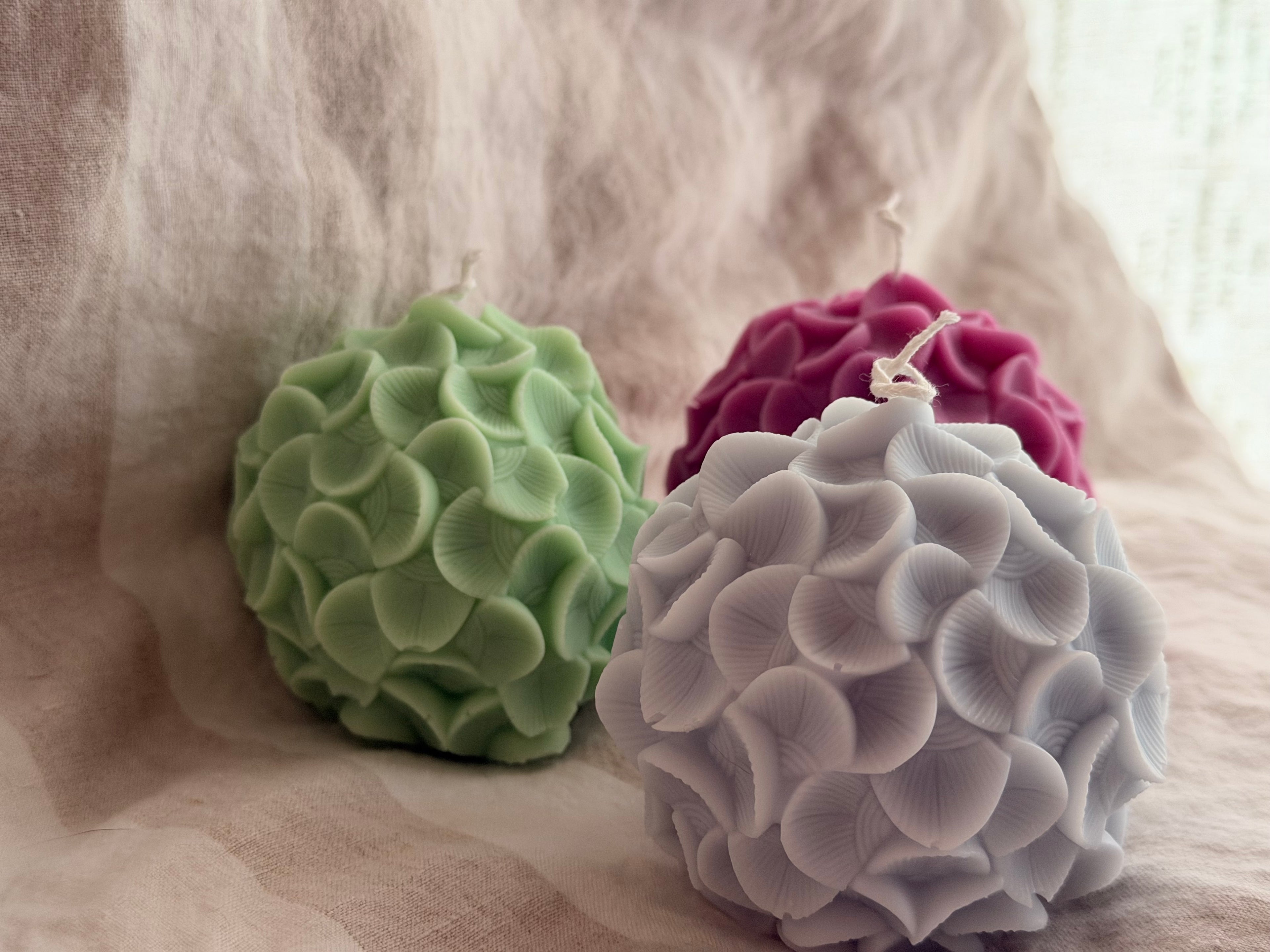 Hydrangeas Handmade Soy Candle Green Basil & Bosc Pear Scented.