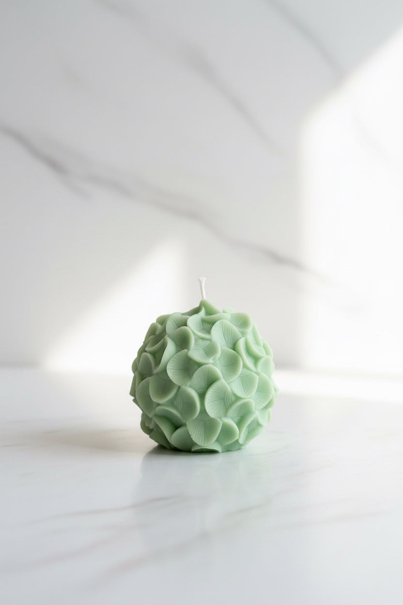 Hydrangeas Handmade Soy Candle Green Basil & Bosc Pear Scented.