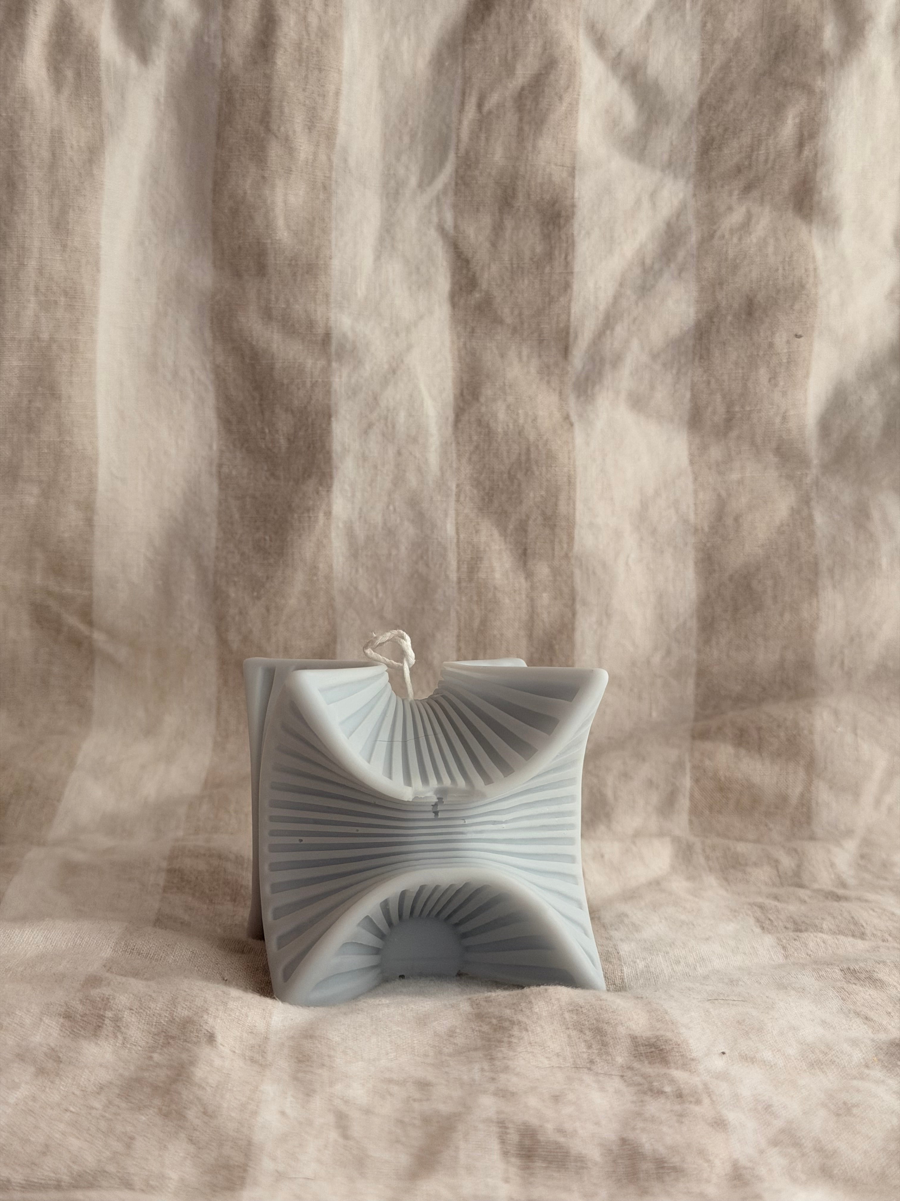 Sculptural Handmade Creamy Coconut & Eucalyptus Scented Soy Candle Light Blue