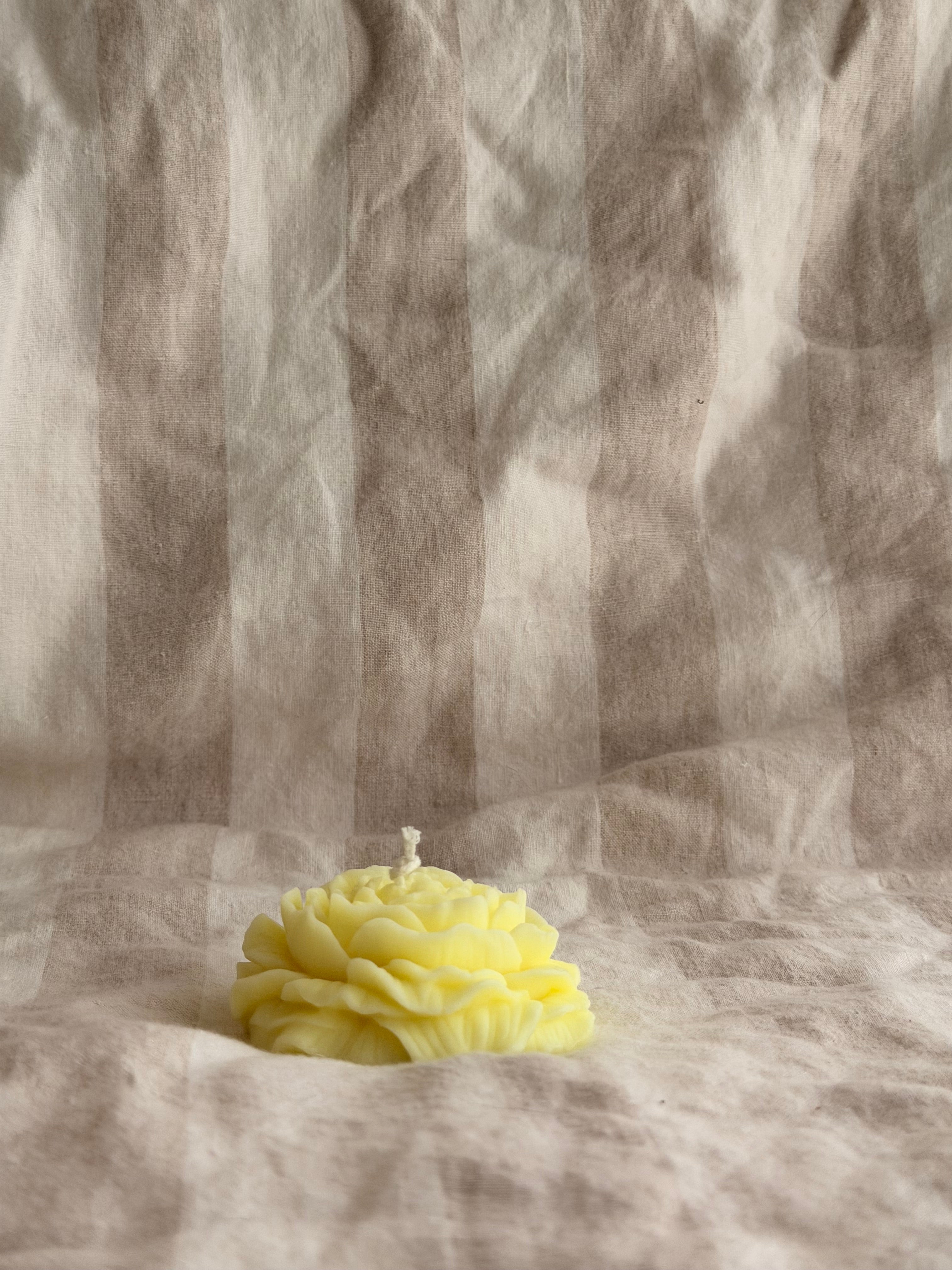 Peony Handmade Floral Soy Candle Bright Yellow Lemon Scented.