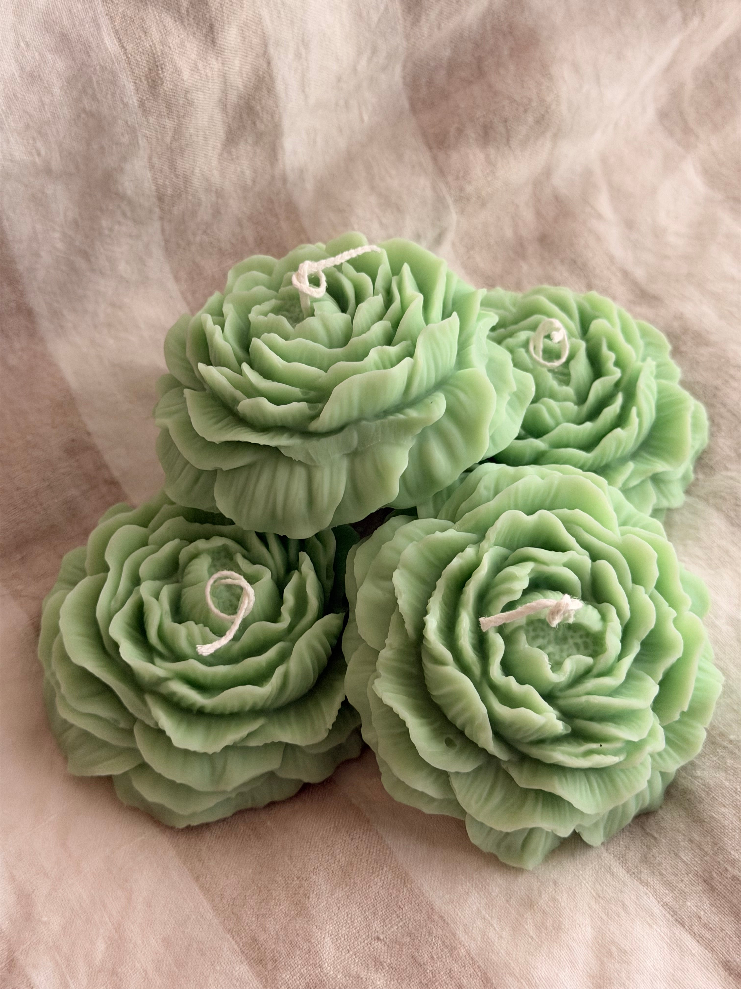Peony Handmade Floral Soy Candle Green Basil & Bosc Pear Scented.