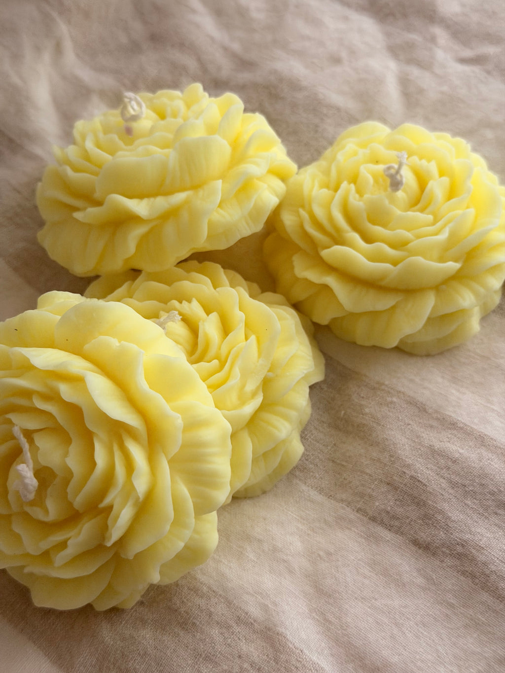 Peony Handmade Floral Soy Candle Bright Yellow Lemon Scented.