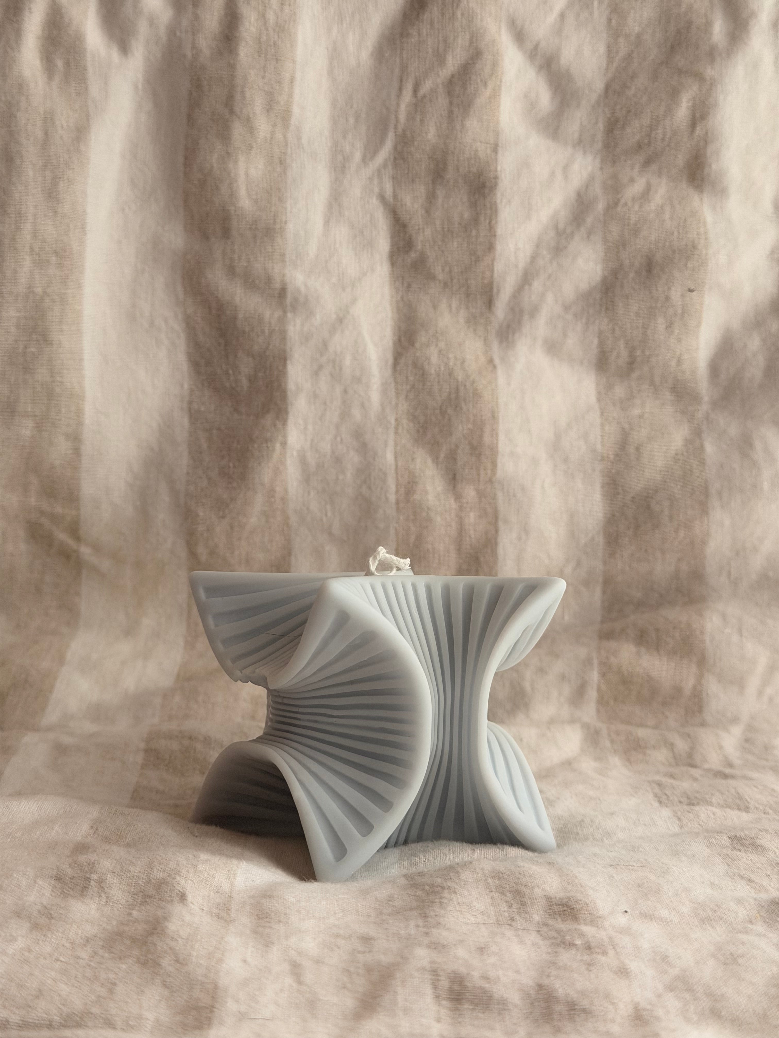 Sculptural Handmade Creamy Coconut & Eucalyptus Scented Soy Candle Light Blue