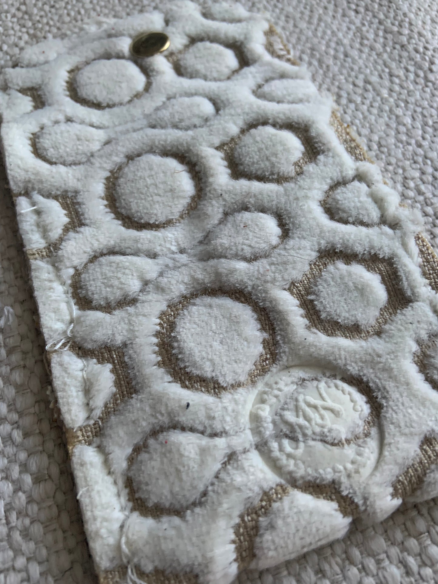 Evelyn Handmade Fabric Coin Purse Textured White/Beige Fabric