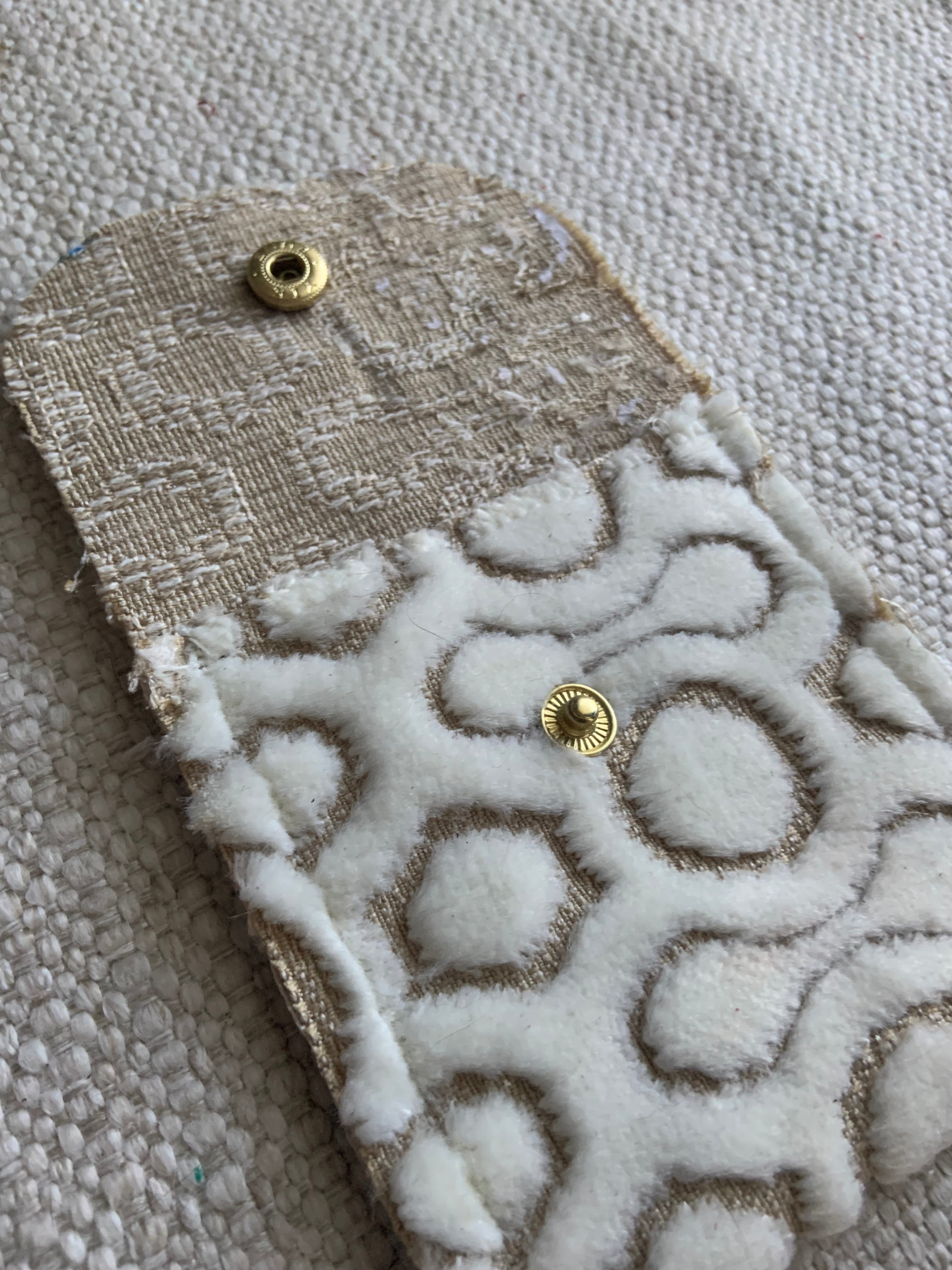 Evelyn Handmade Fabric Coin Purse Textured White/Beige Fabric