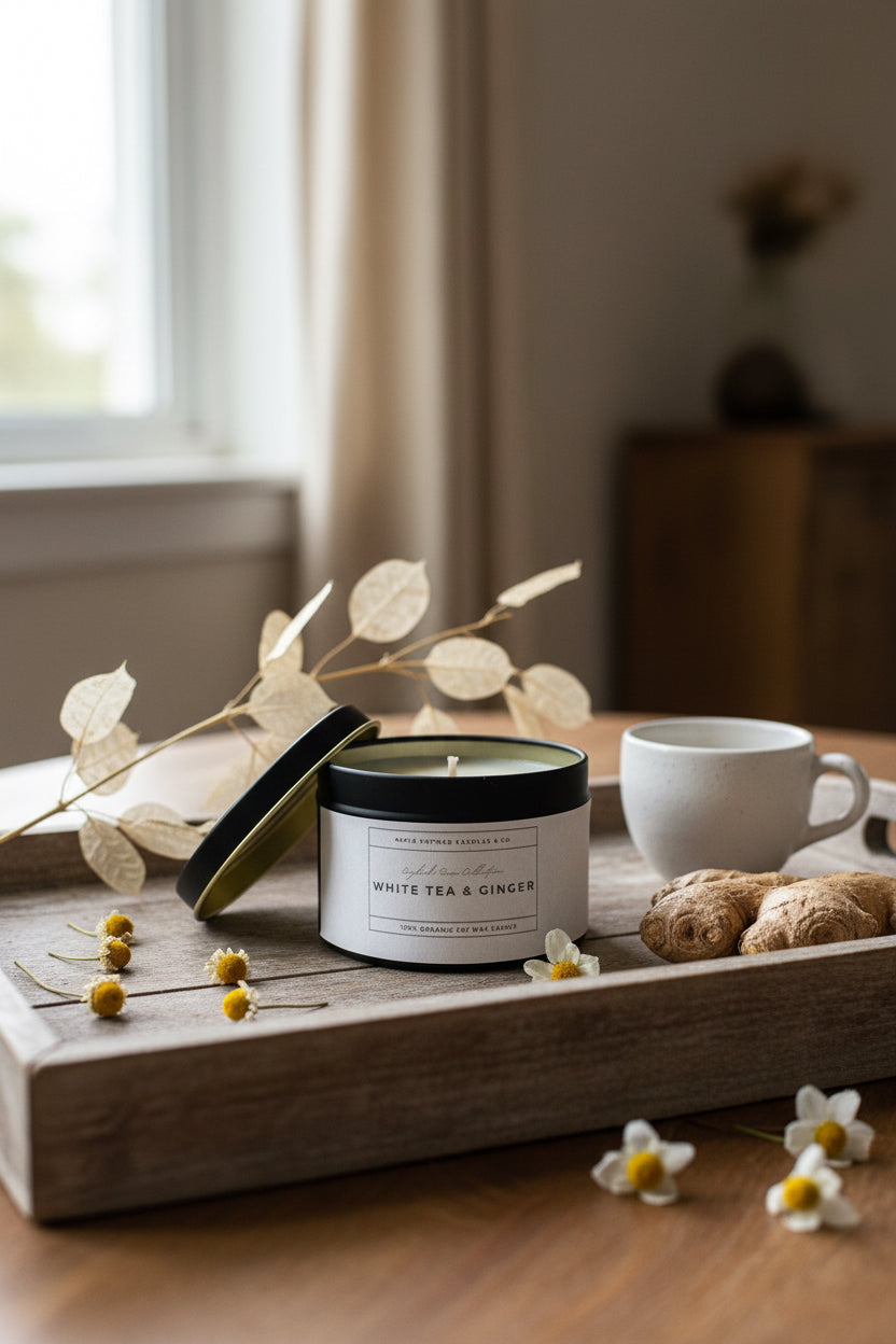 Brontë White Tea & Ginger Handmade Soy Candle Metal Container