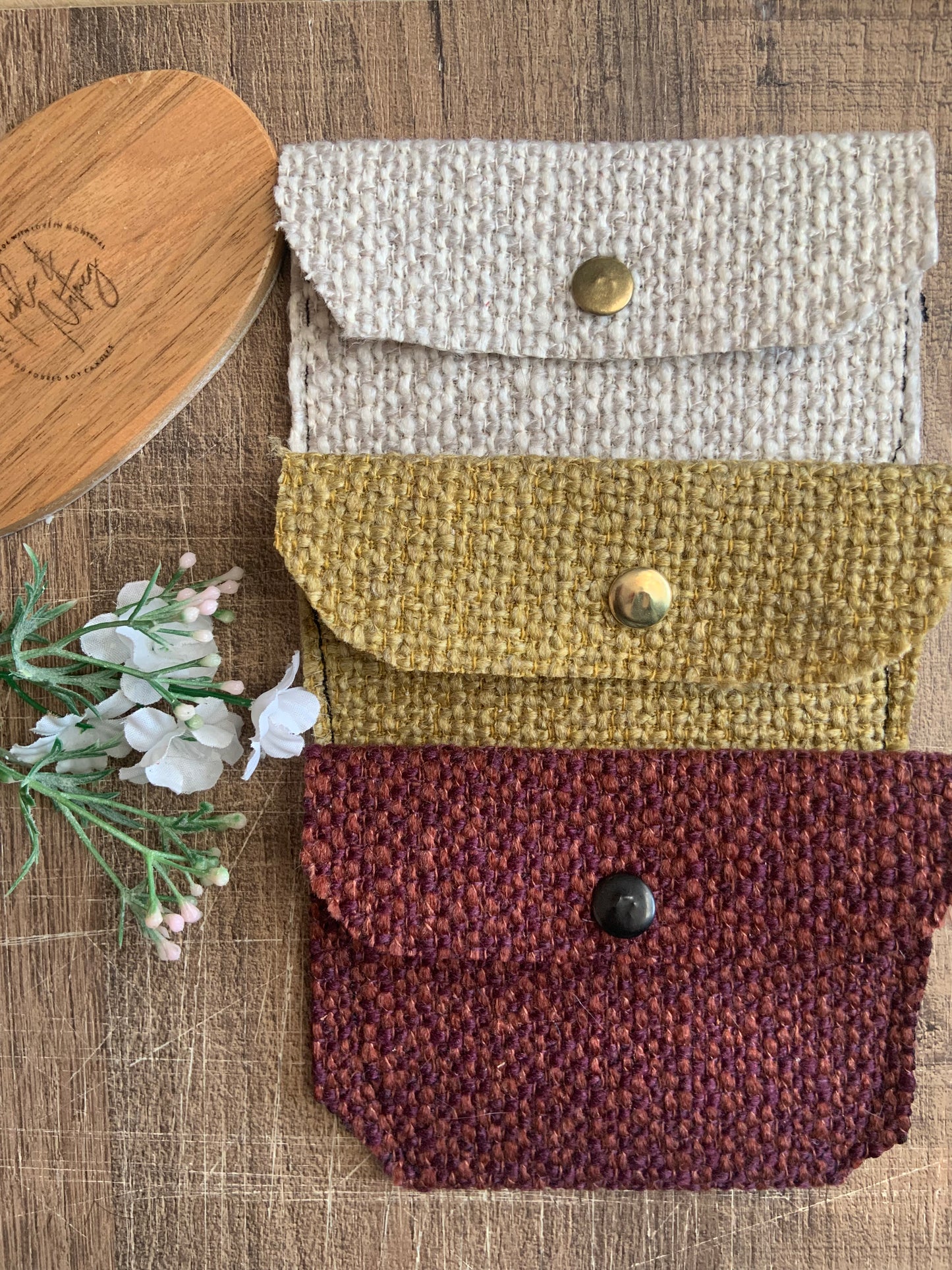 Bethanie Handmade Fabric Coin Purse Woven Orange/Burgundy Fabric