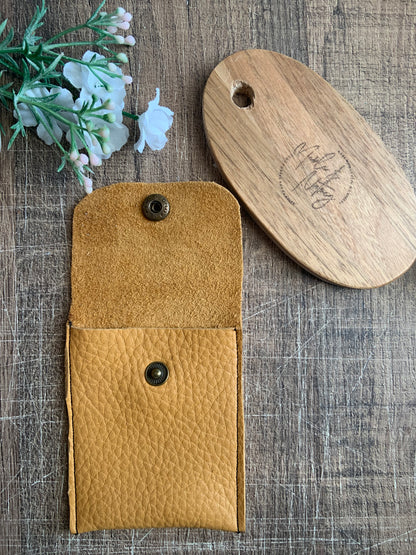 Daphné Handmade Reclaimed Leather Mini Coin Purse Mustard Yellow/Gold