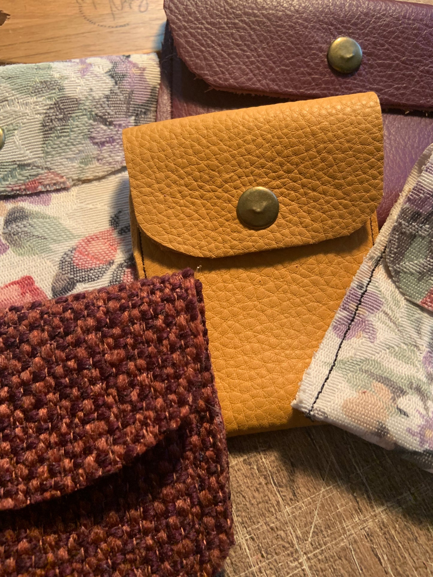 Bethanie Handmade Fabric Coin Purse Woven Orange/Burgundy Fabric