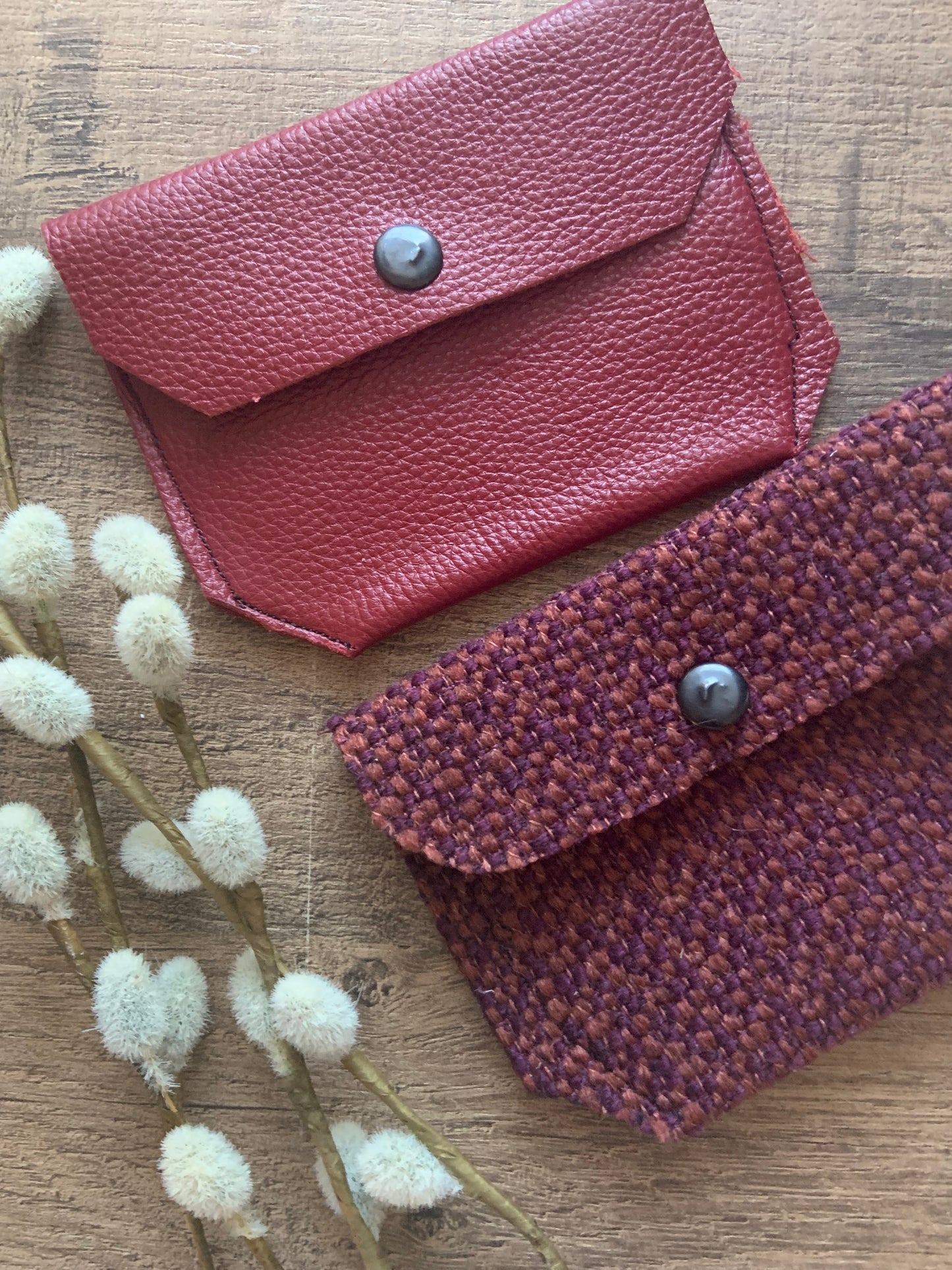 Bethanie Handmade Fabric Coin Purse Woven Orange/Burgundy Fabric