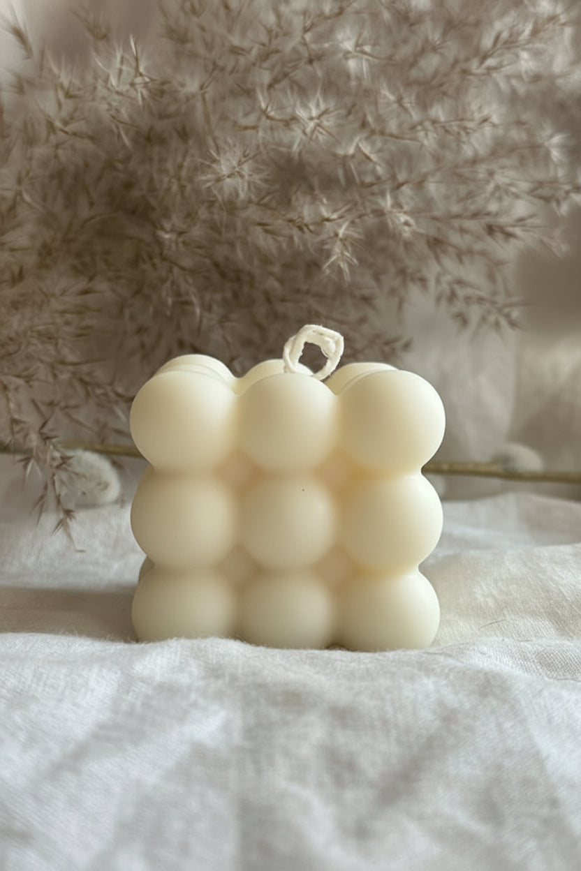 Bubble Handmade Unscented Soy Pillar Candle White