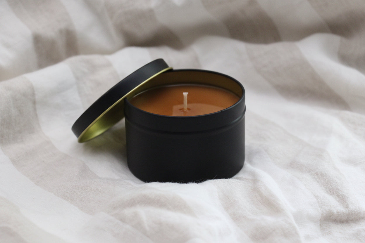 Brontë Handmade Coffee Scented Soy Candle in Matte Black Metal Container