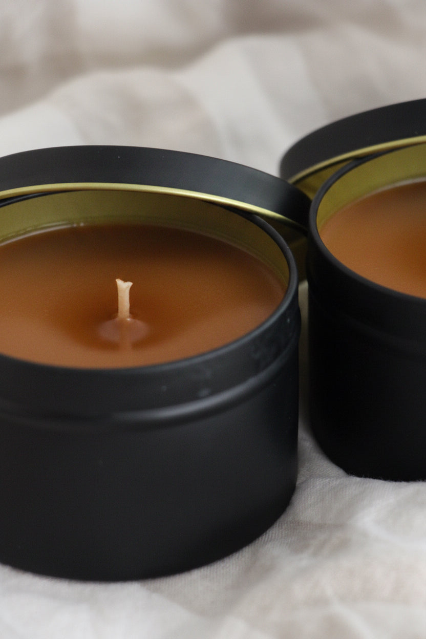 Brontë Handmade Coffee Scented Soy Candle in Matte Black Metal Container