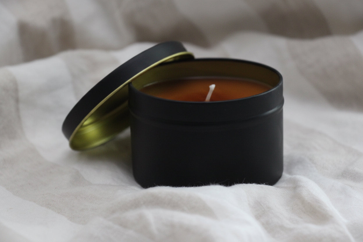 Brontë Handmade Coffee Scented Soy Candle in Matte Black Metal Container