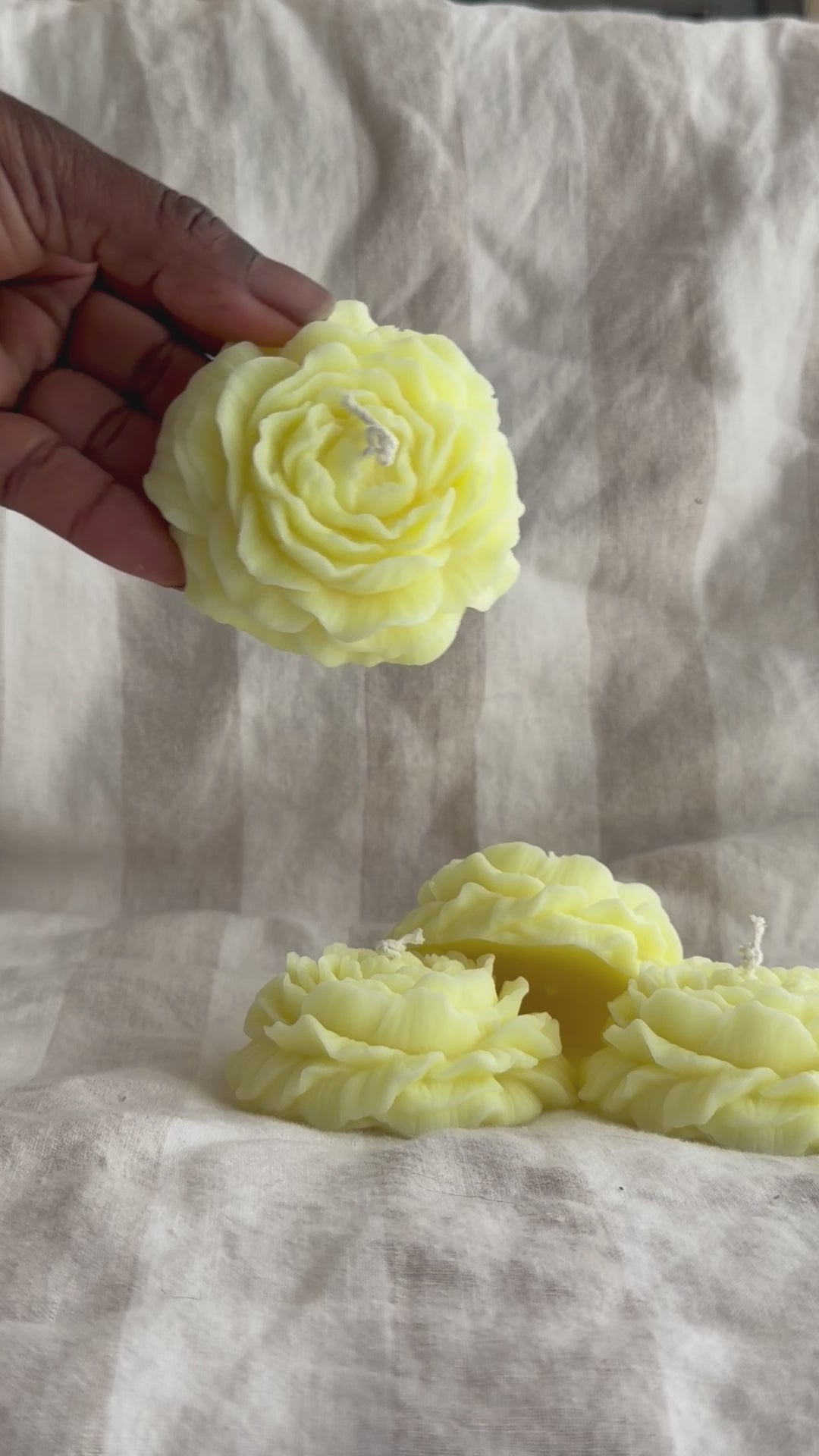 Peony Handmade Floral Soy Candle Bright Yellow Lemon Scented.