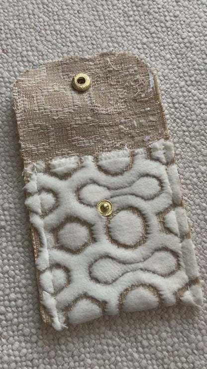 Evelyn Handmade Fabric Coin Purse Textured White/Beige Fabric